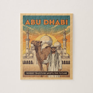 Quebra-cabeça Cartão postal vintage de viagem de Abu Dhabi com c