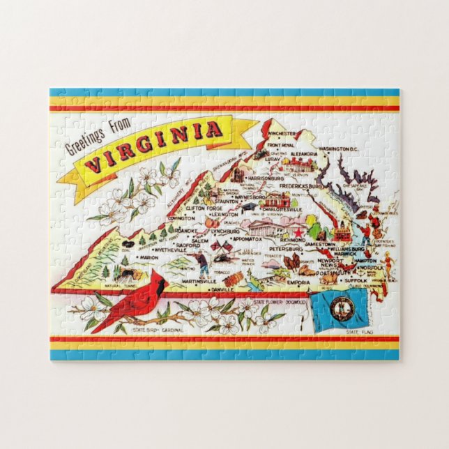 Quebra-cabeça Cartão-postal Vintage Virginia Map (Horizontal)