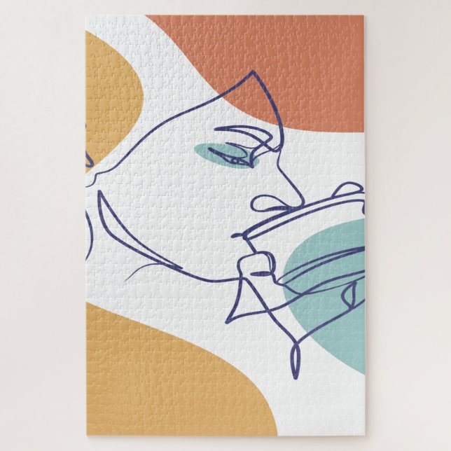 Quebra-cabeça cartaz de desenho de arte linear de mulher bebendo (Vertical)