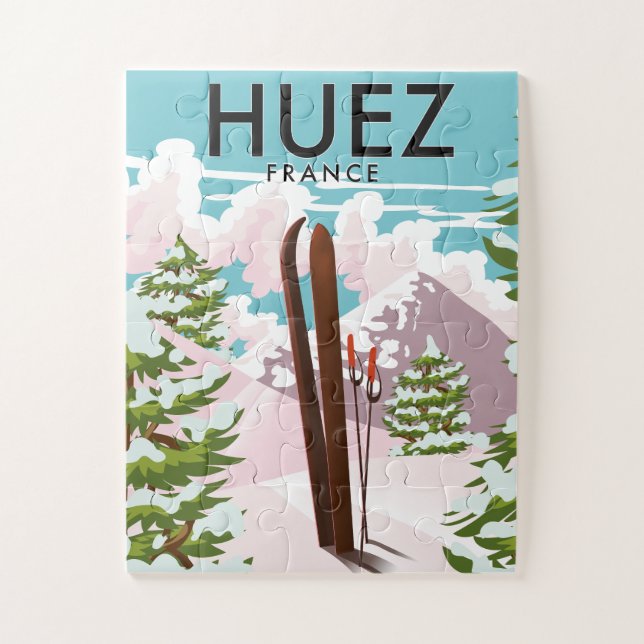 Quebra-cabeça Cartaz de esqui retrô Huez França (Vertical)