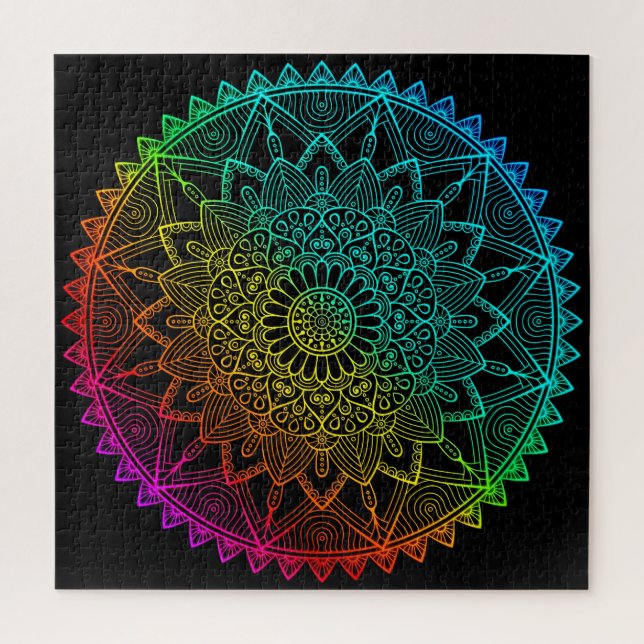 Quebra-cabeça Cartaz de Mandala Arco-íris Preto (Vertical)