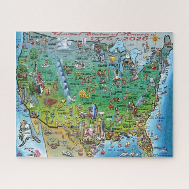 Quebra-cabeça Cartaz de Mapa Divertido dos Estados Unidos da Amé (Horizontal)