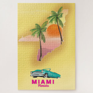 Quebra-cabeça Cartaz de mapa ilustrado de Miami Flórida