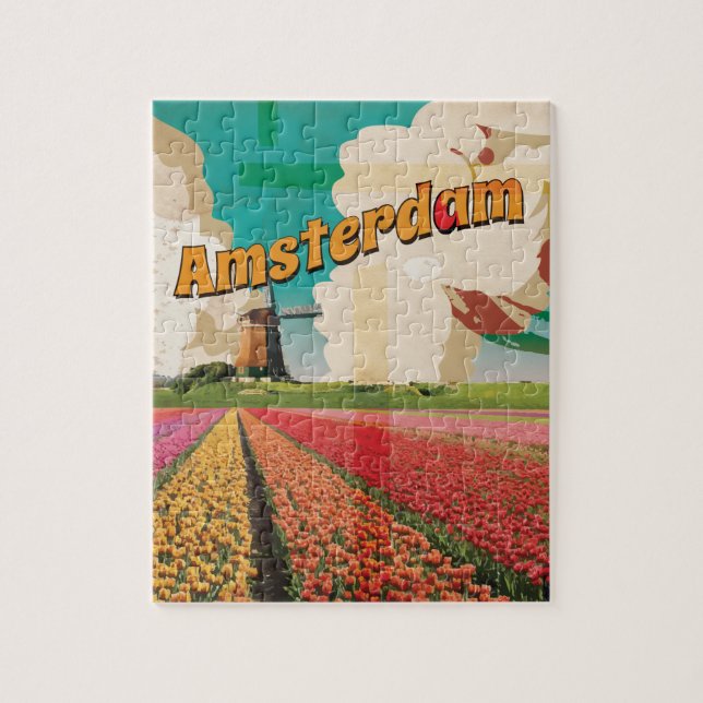 Quebra-cabeça Cartaz de Viagem Antigo de Amsterdã (Vertical)