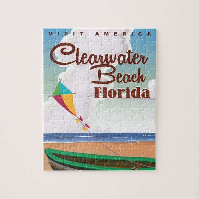 Quebra-cabeça Cartaz de viagem antigo de Clearwater Beach, Flóri (Vertical)