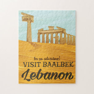 Quebra-cabeça Cartaz de viagem antigo do Templo de Baalbek Líban