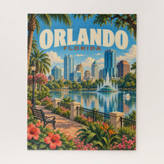 Quebra-cabeça Cartaz de Viagem Antigo Orlando Flórida Lago Eola