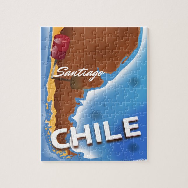 Quebra-cabeça Cartaz de viagem antigo Santiago Chile (Vertical)