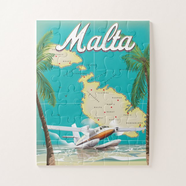 Quebra-cabeça Cartaz de viagem da praia e mapa de Malta (Vertical)