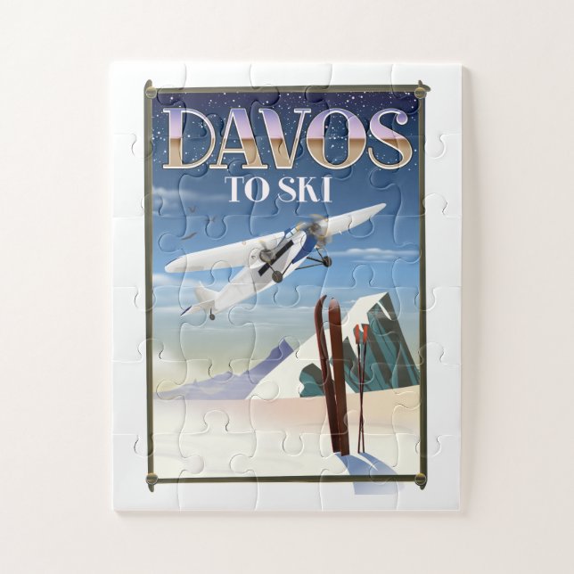 Quebra-cabeça cartaz de viagem Davos Suíça (Vertical)