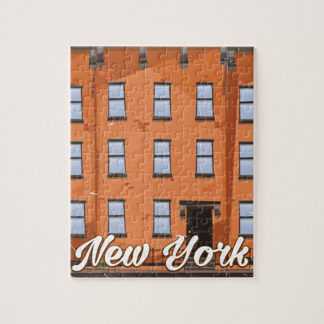 Quebra-cabeça cartaz de viagem do Brownstone de Nova York em des (Vertical)