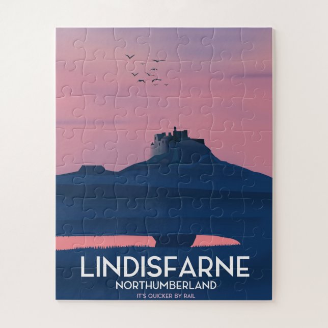 Quebra-cabeça Cartaz de viagem do Castelo de Lindisfarne Northum (Vertical)
