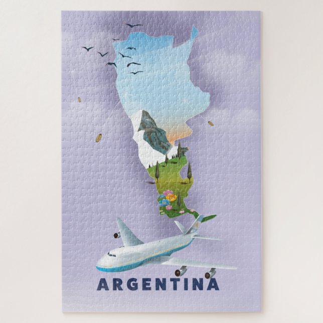 Quebra-cabeça Cartaz de viagem do mapa da Argentina (Vertical)