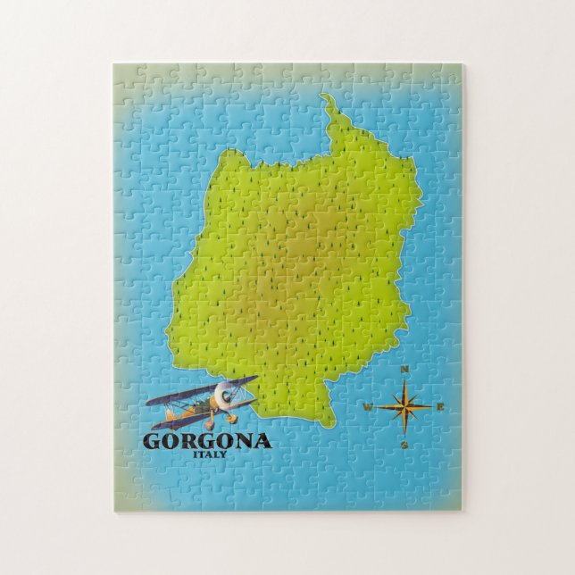 Quebra-cabeça Cartaz de viagem do mapa da Itália Gorgona. (Vertical)