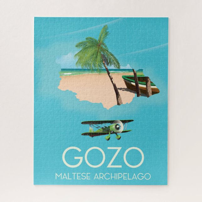 Quebra-cabeça Cartaz de viagem do mapa de Gozo, arquipélago malt (Vertical)