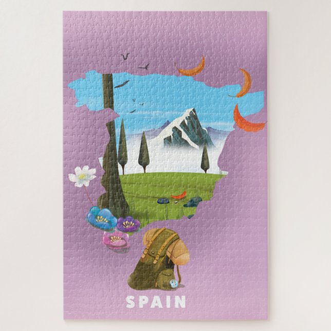 Quebra-cabeça cartaz de viagem do mapa ilustrado da Espanha (Vertical)