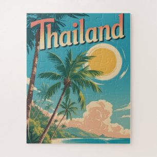 Quebra-cabeça Cartaz de Viagem em Estilo Vintage da Tailândia Tr