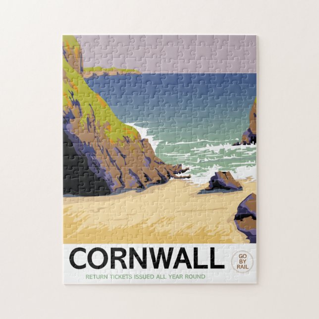 Quebra-cabeça Cartaz de viagem estilo retrô de Cornwall. (Vertical)