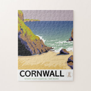 Quebra-cabeça Cartaz de viagem estilo vintage de Cornwall.