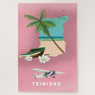 Quebra-cabeça Cartaz de viagem ilustrado do mapa de Trinidad.