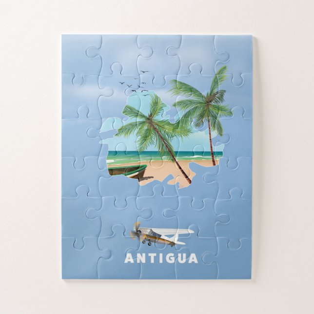 Quebra-cabeça cartaz de viagem mapa ilustrado de Antígua (Vertical)