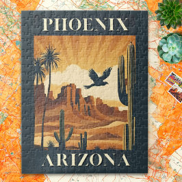 Quebra-cabeça Cartaz de Viagem Retrô de Phoenix Arizona