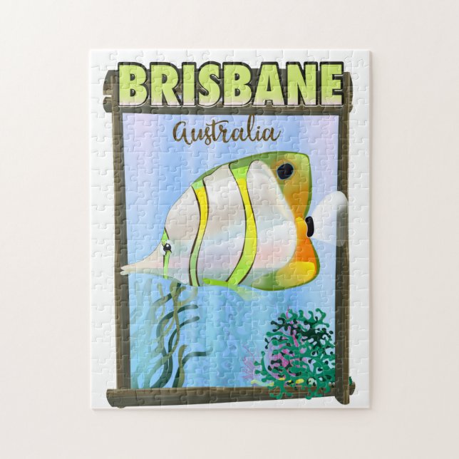 Quebra-cabeça Cartaz de viagem tropical Brisbane Austrália (Vertical)