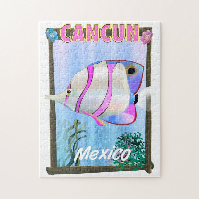 Quebra-cabeça Cartaz de viagem tropical mexicano Cancun (Vertical)