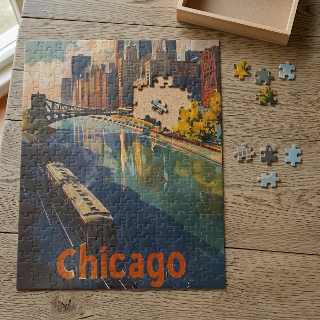 Quebra-cabeça Cartaz de Viagem Vintage de Chicago (Criador carregado)