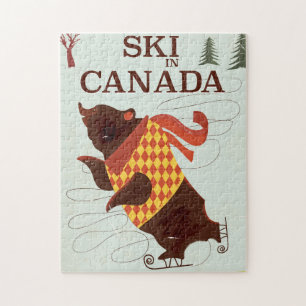 Quebra-cabeça Cartaz de viagem vintage de esqui no Canadá