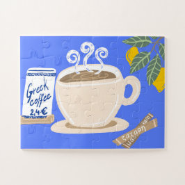 Quebra-cabeça Cartaz Mediterrâneo de Café Grego e Ramo de Limão