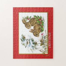 Quebra-cabeça Cartões de natal Coelhos Reprodução de Vintagem