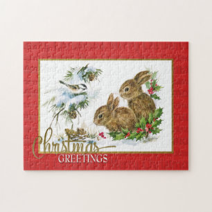 Quebra-cabeça Cartões de natal Coelhos Reprodução Vintage