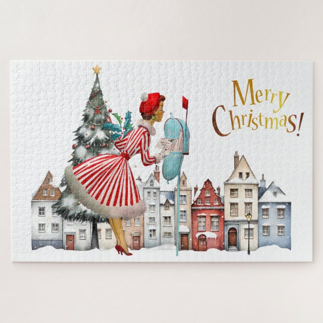 Quebra-cabeça cartões de natal de Postada de Lady 1950 (Horizontal)