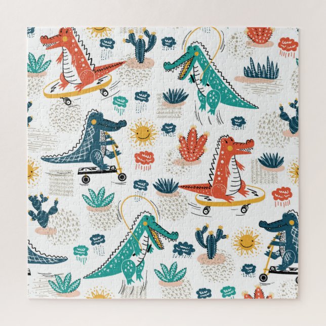 Quebra-cabeça Cartoon Crocodile: Vintage Animal Wallpaper (Vertical)