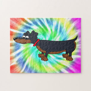 Quebra-cabeça Cartoon Dachshund Dog Tie Dye Design