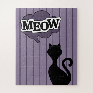 Quebra-cabeça Cartoon de gato preto dizendo miau