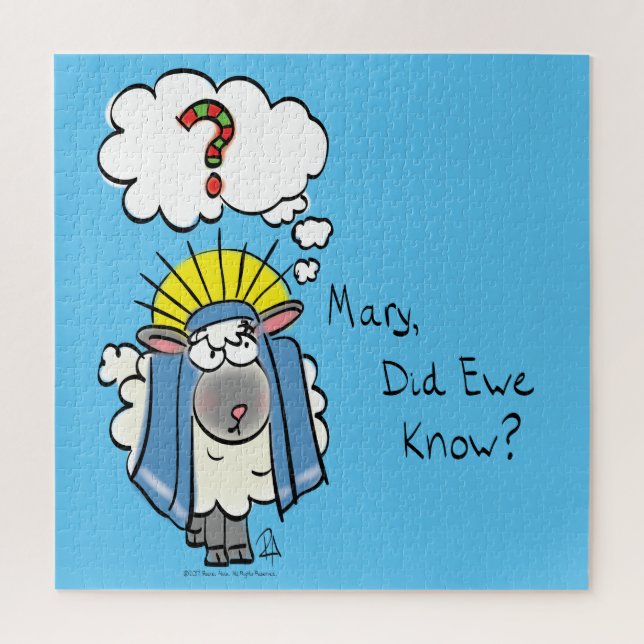 Quebra-cabeça Cartoon de Ovelha Engraçado de Natal Cristão (Vertical)