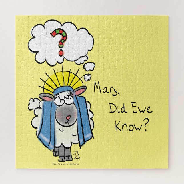 Quebra-cabeça Cartoon de Ovelha Engraçado de Natal Cristão (Vertical)