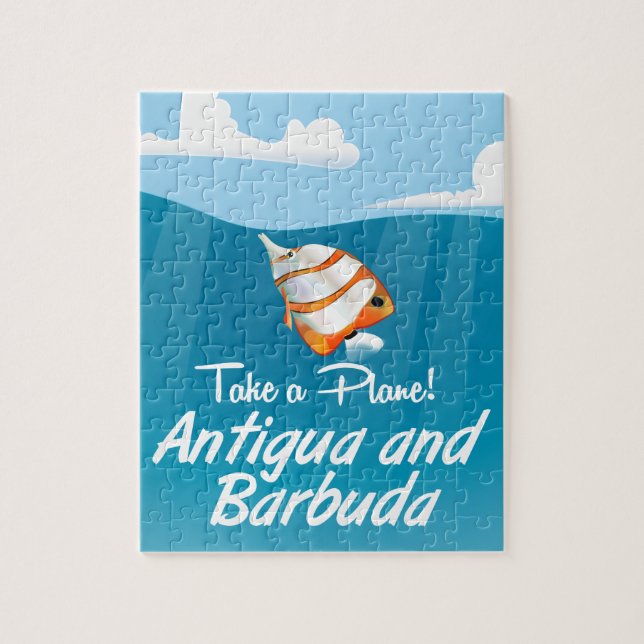 Quebra-cabeça Cartoon de poster de viagens de férias de Antígua  (Vertical)
