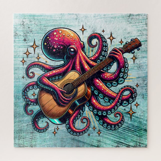 Quebra-cabeça Cartoon Engraçado Octopus Tocando Violão (Vertical)
