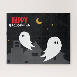 Quebra-cabeça Cartoon fantasma da cidade de Halloween