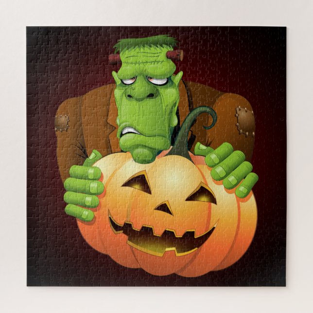 Quebra-cabeça Cartoon Frankenstein Monster com Pumpkin (Vertical)