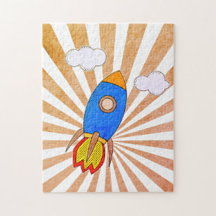 Quebra-cabeça Cartoon Rocket Retro Sunset