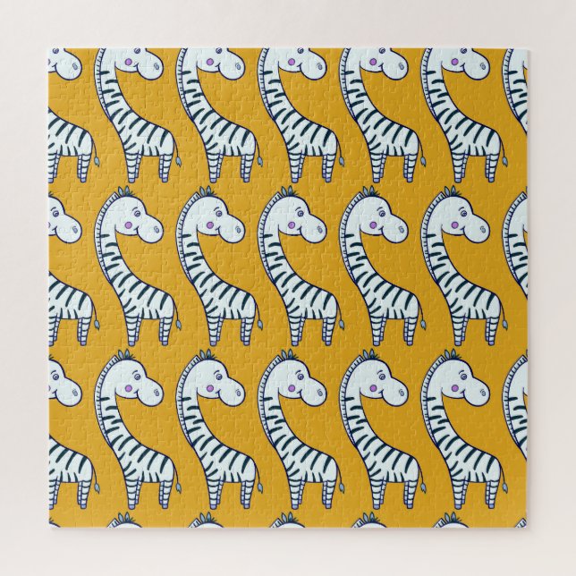 Quebra-cabeça Cartoon zebras: padrão de fundo amarelo. (Vertical)