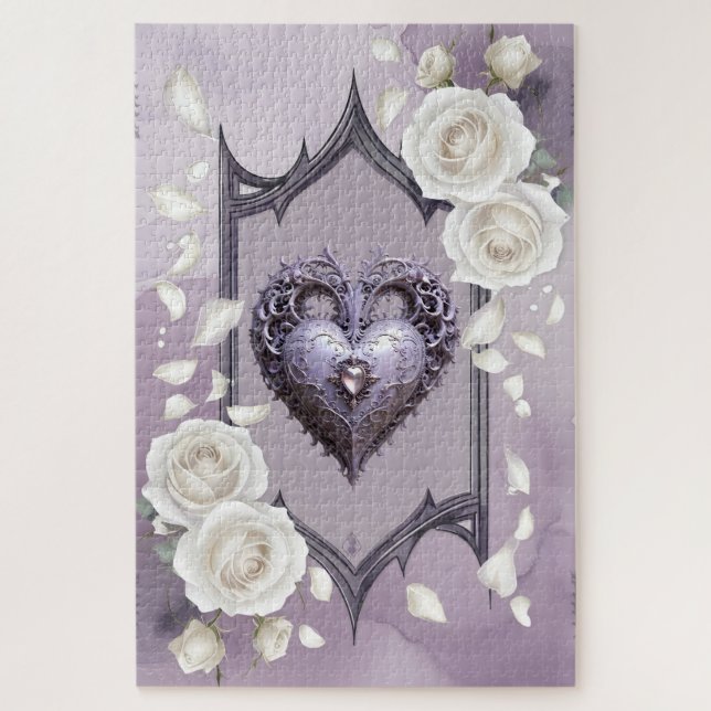 Quebra-cabeça Cartucho com rosas brancas e cardíacas (Vertical)