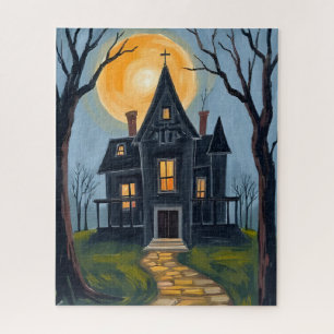 Quebra-cabeça Casa Assombrada Aquarela de Halloween Assustador