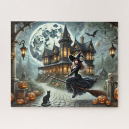 Quebra-cabeça Casa Assombrada, Bruxa e Lua Cheia Vintage Hallowe