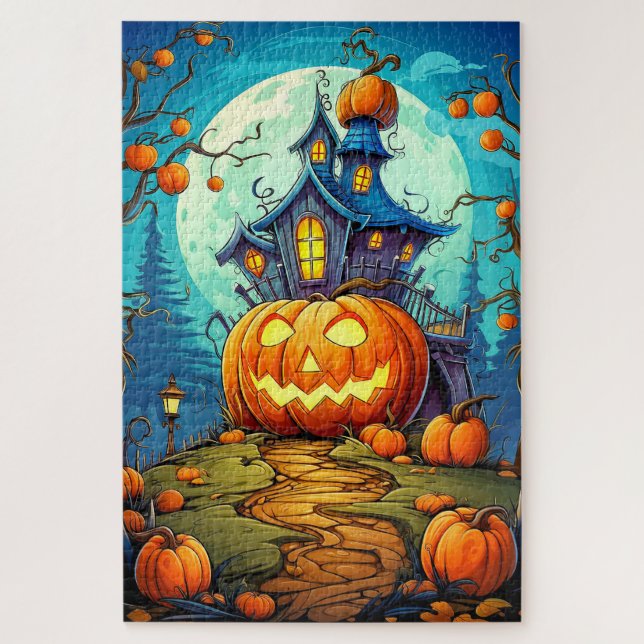 Quebra-cabeça Casa Assombrada Festiva Fofa | Feliz Halloween (Vertical)