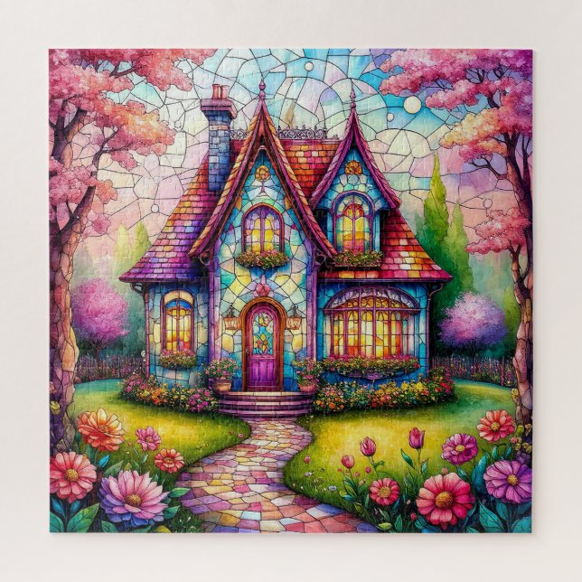 Quebra-cabeça Casa Caprichosa Com Jardim Florido Vibrante (Vertical)